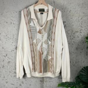 Vintage Coogi Style 3D Knit V Neck Tosani Large 90s Cotton Sweater